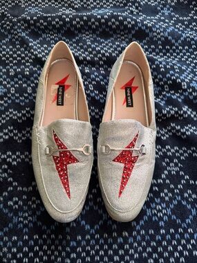 Nine West Silver Loafers with Red Crystal Lightning Detail - unisex